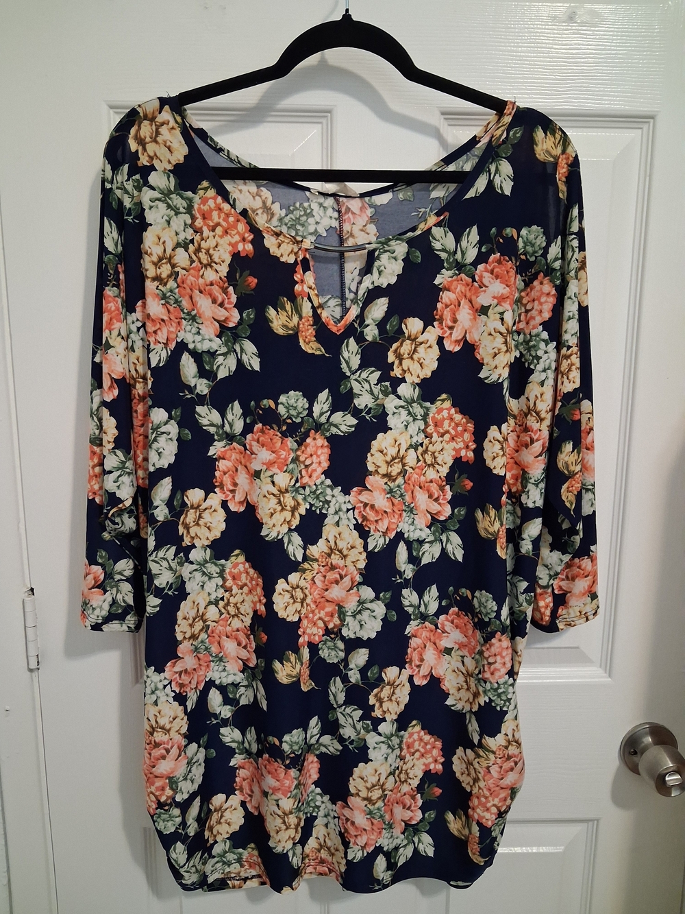 Floral Navy Scoop Neck Women's Top